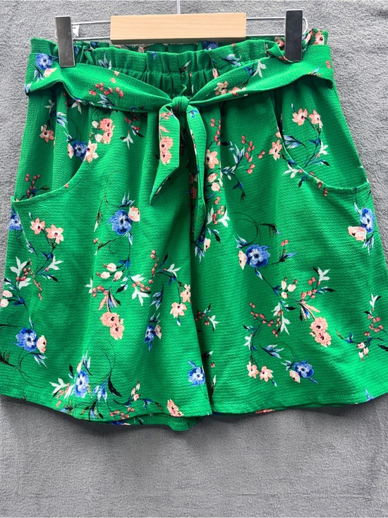 Knitworks Pants - Knitworks Green Floral Tie-Waist High-Rise Shorts